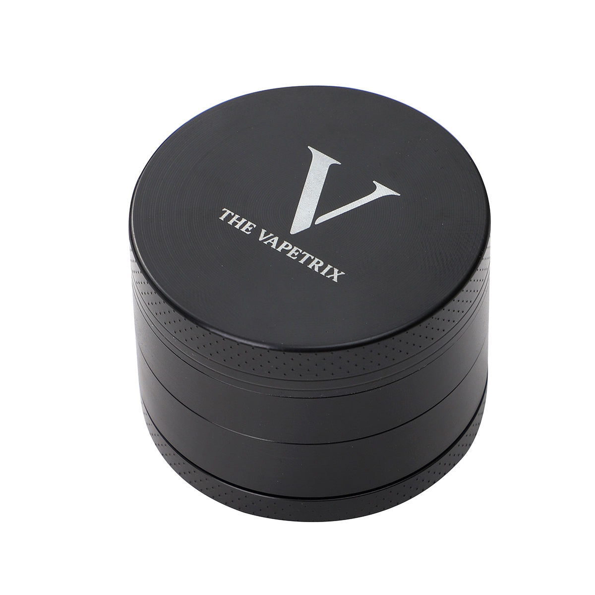 4dílná černá drtička bylin The Vapetrix s magnetickým víčkem, pojme 5 dávkovacích kapslí
