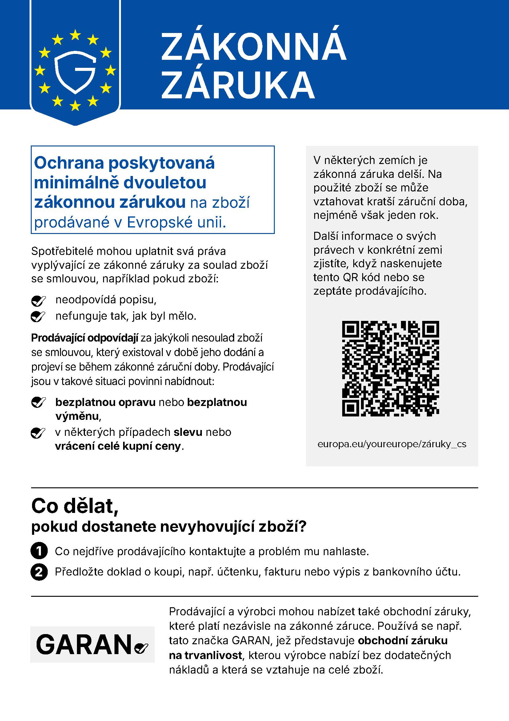 Harmonizované oznámení EU o zákonné záruce za soulad zboží se smlouvou
